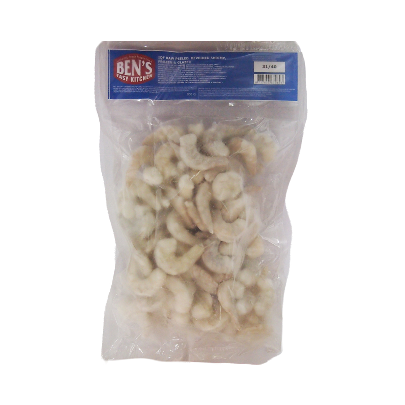 Shrimp Deveined, Frozen, Glazed, Peeled, Raw 31/40, Iqf 1000gr