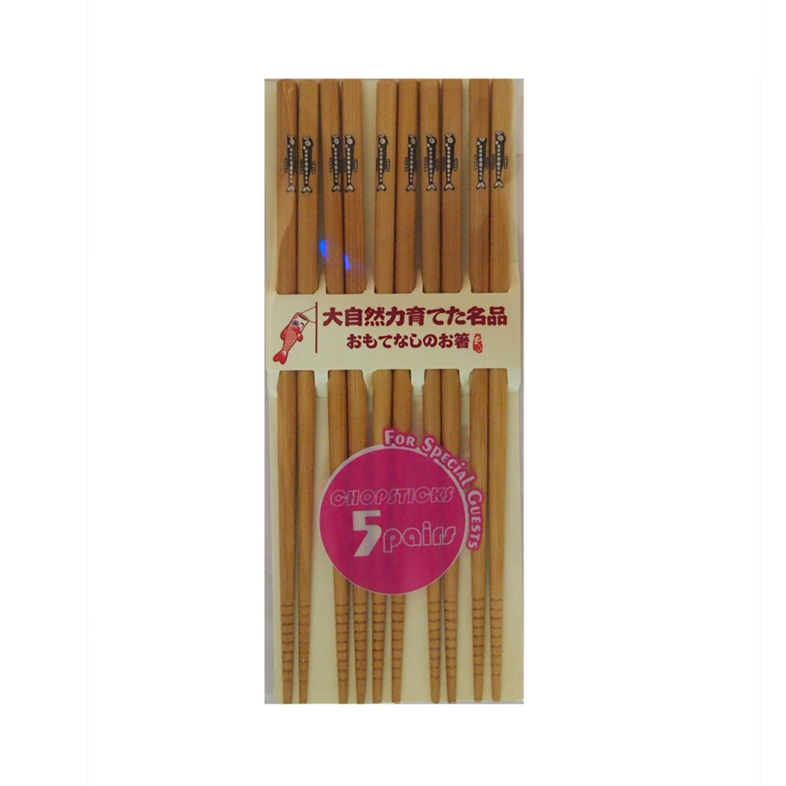 Bamboo Chopstick Carbonized, Round, With Fish Design 23.5cm, 5prs 76gr