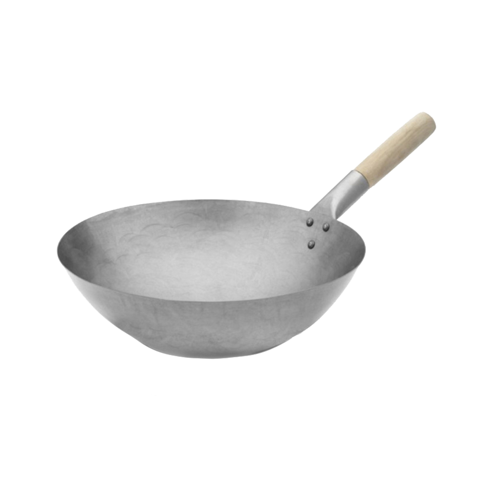 Steel Wok One Wooden Handle, Round, Silver 36cm 3500gr