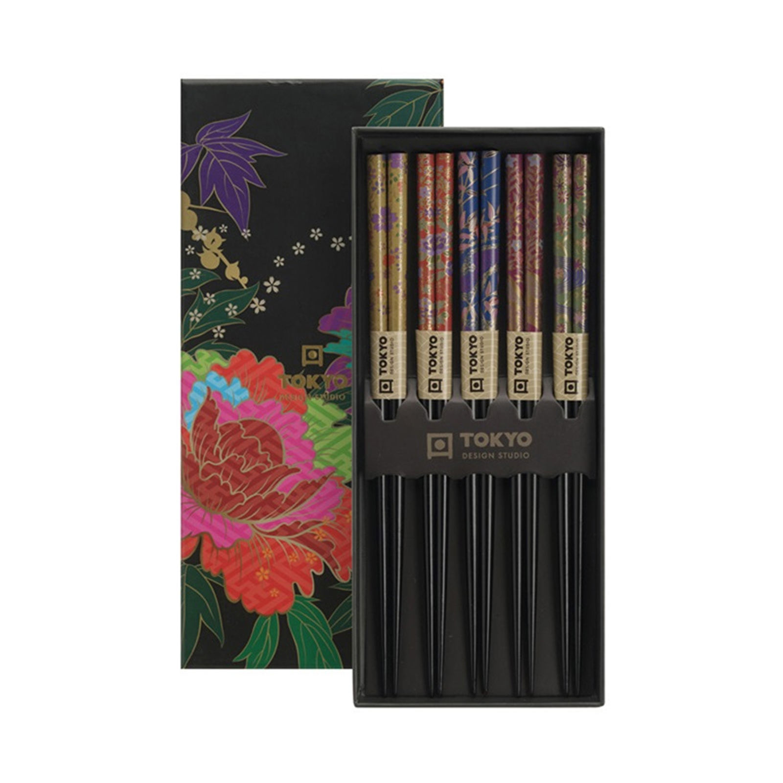 Wood Chopstick Giftbox, Peony Flower 22.5cm, 5prs 500gr