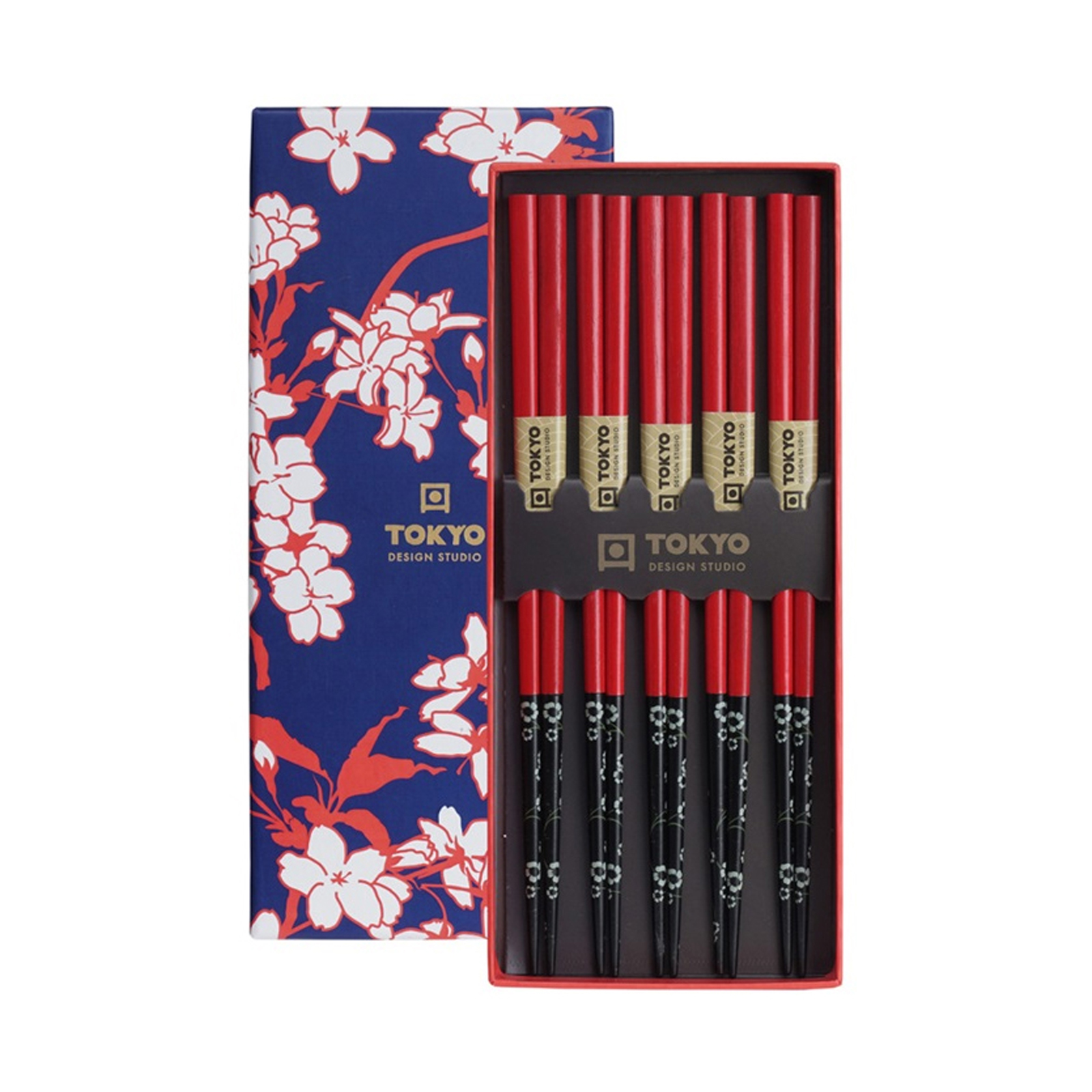 Wood Chopstick Giftbox, Red Black Flower 22.5cm, 5prs 500gr