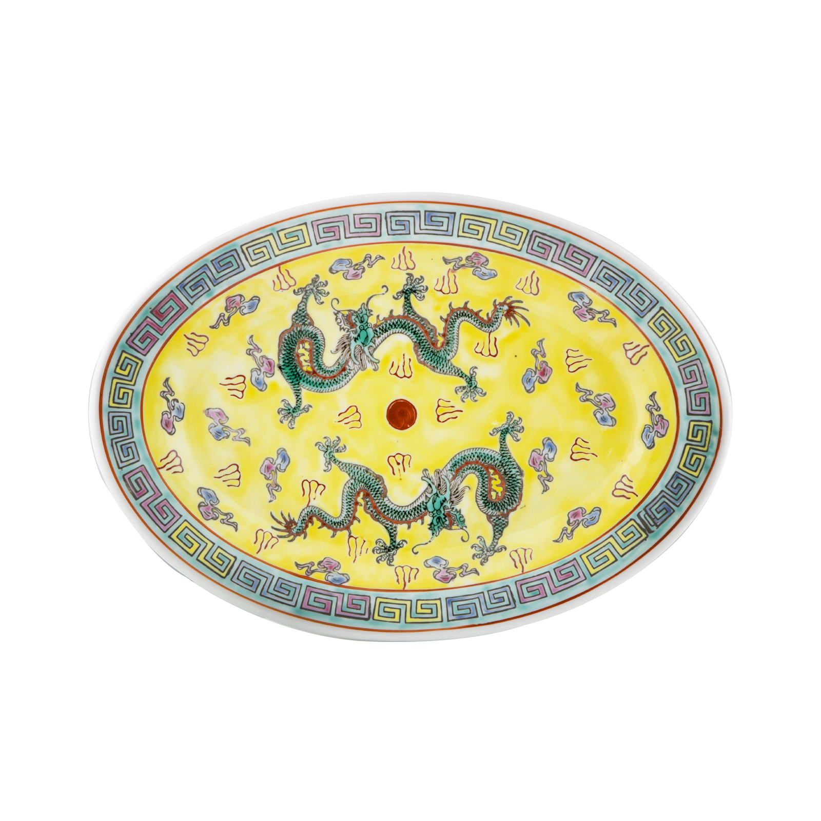 Porcelain Plate Dragon, Oval, Yellow D:9 In 500gr