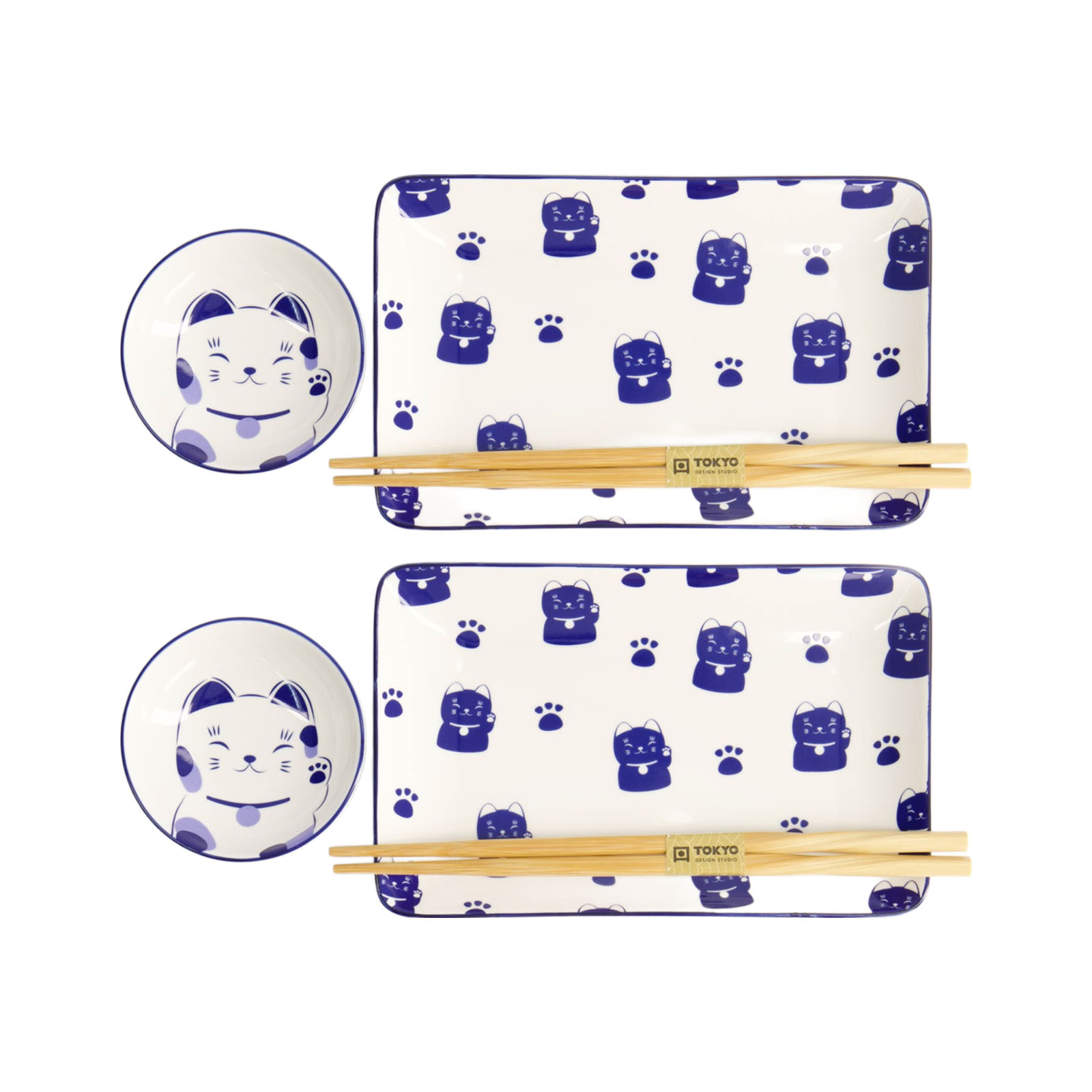 Kawaii Blue Maneko Sushi Plate  Giftset/4 1000gr