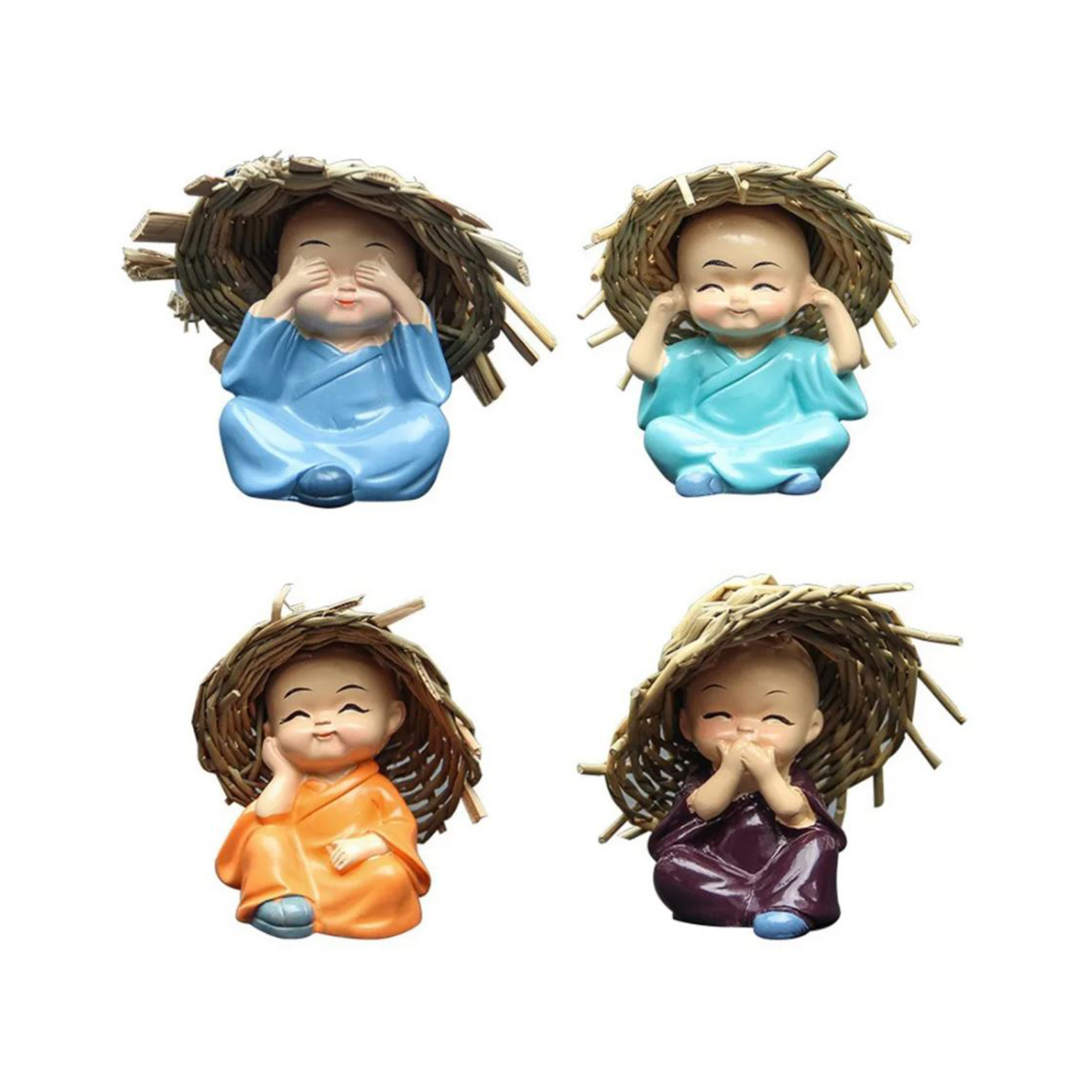 Monk Figurine With Straw Hat Chinese Four Arts' Pose 4pcs, 7cm 500gr